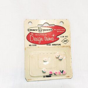 Miniature Roses Pink Vintage Craft House Boutique Design-Trims 8 Piece No 5396